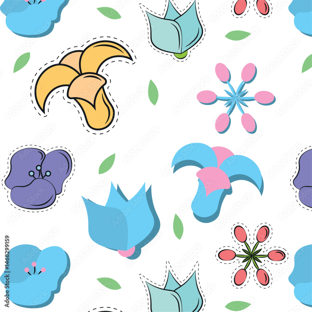 Obraz premium Floral pattern with cute stickers. Vector
