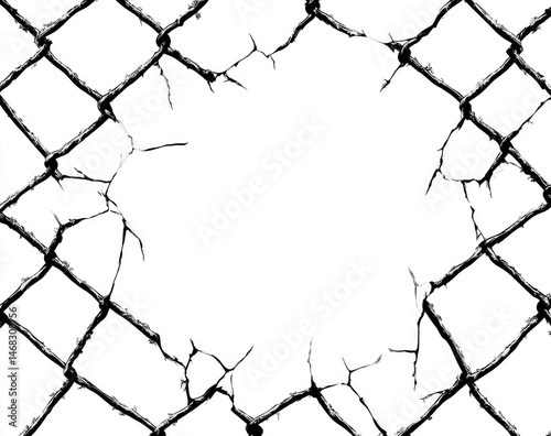 Ripped chain-link fence reveals a hole
