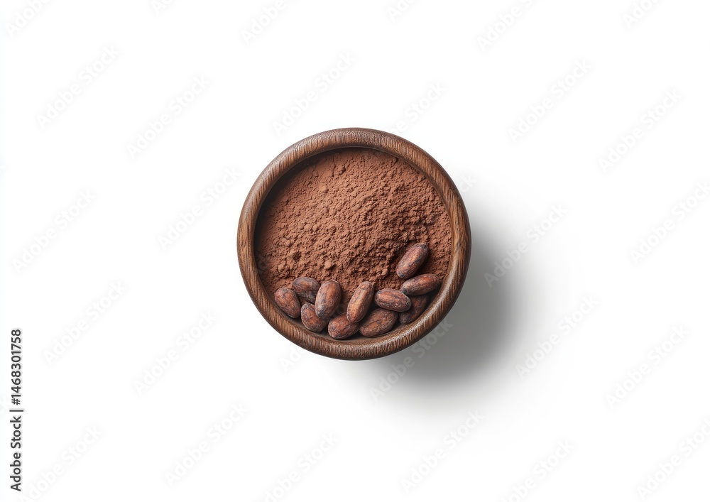 Fototapeta premium Cocoa powder and beans in a wooden bowl (2)