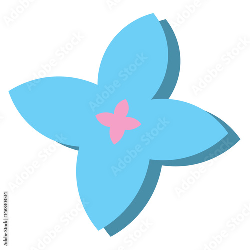 Minimal blue flower with shadow. Vector