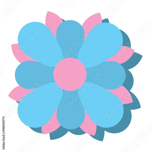 Minimal blue flower with shadow. Vector