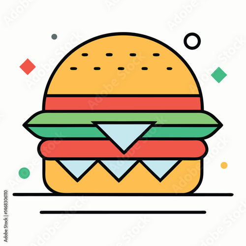 Stylized Double Decker Burger Illustration Fast Food Menu Graphic