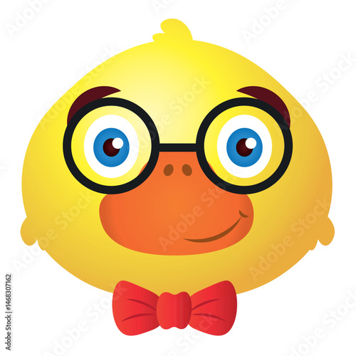 Nerdy duck with glasses smile. Vector
