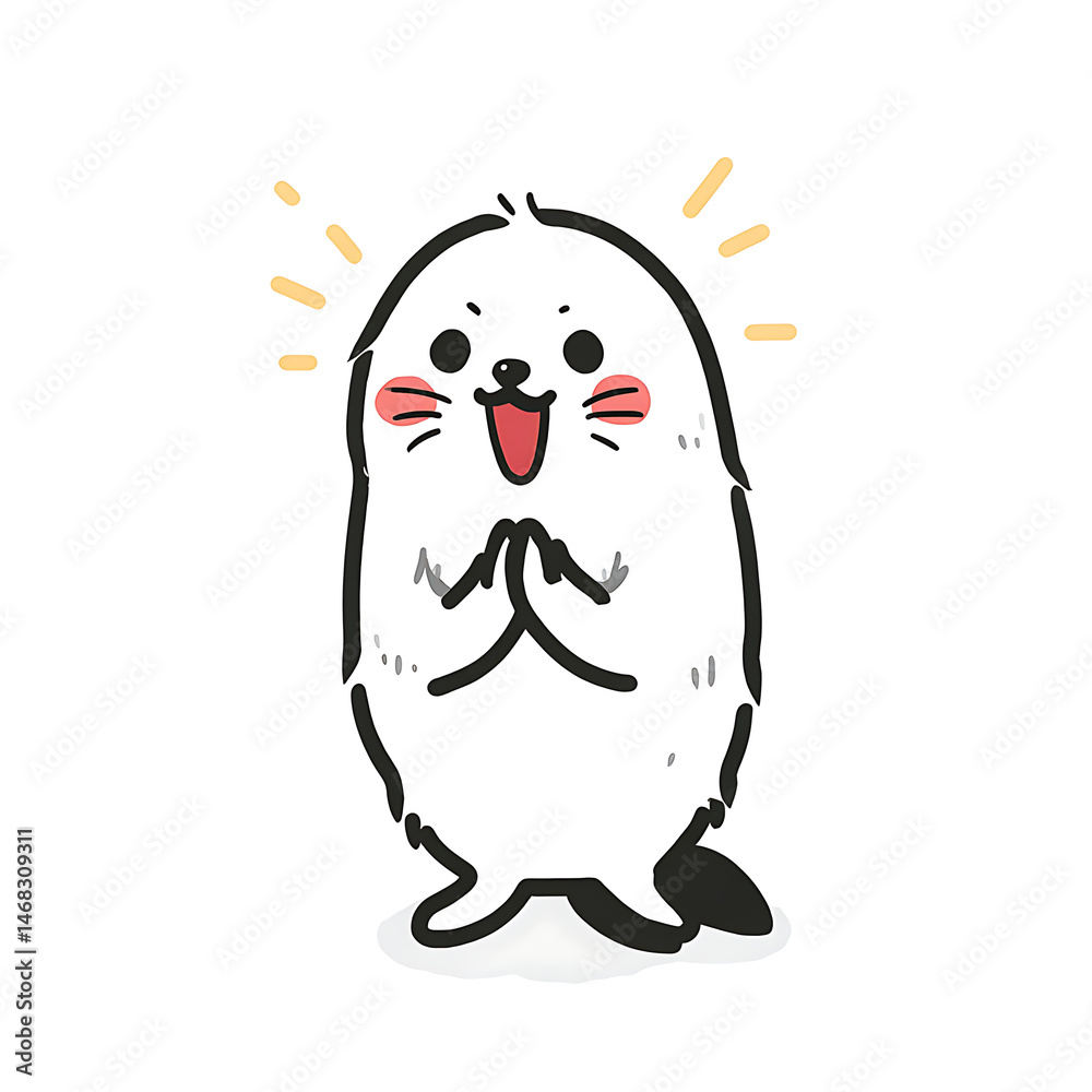 Fototapeta premium An adorable cartoon seal with rosy cheeks, clapping its little flippers together, radiating happiness!