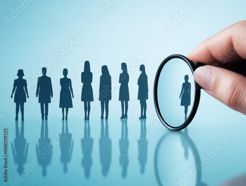 Wallpaper Mural Silhouetted figures and magnifying glass on light blue background Torontodigital.ca