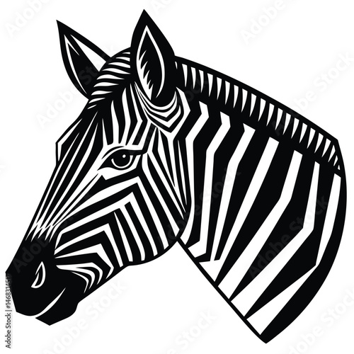 Striped Zebra Head Graphic Design Element Black and White