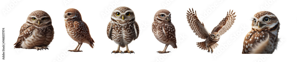 Obraz premium Six little owls in various poses
