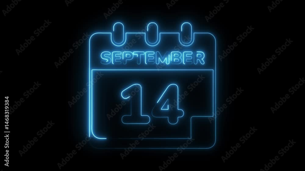 September fourteenth neon calendar animation reminder special date event save the date 3d rendering