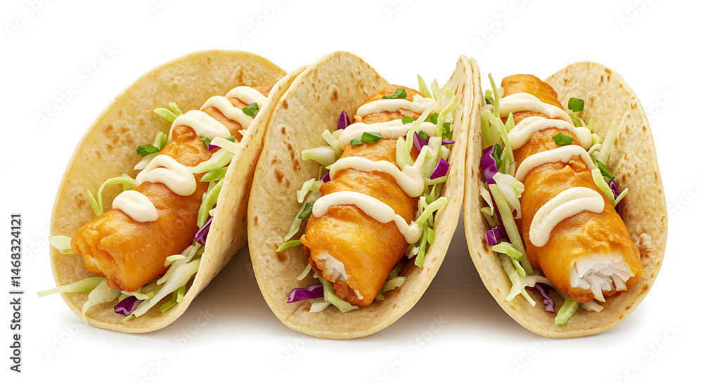 Delicious Fish Tacos isolated on white background
