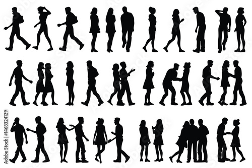 vector isolated people silhouettes set Editable Vector Illustration