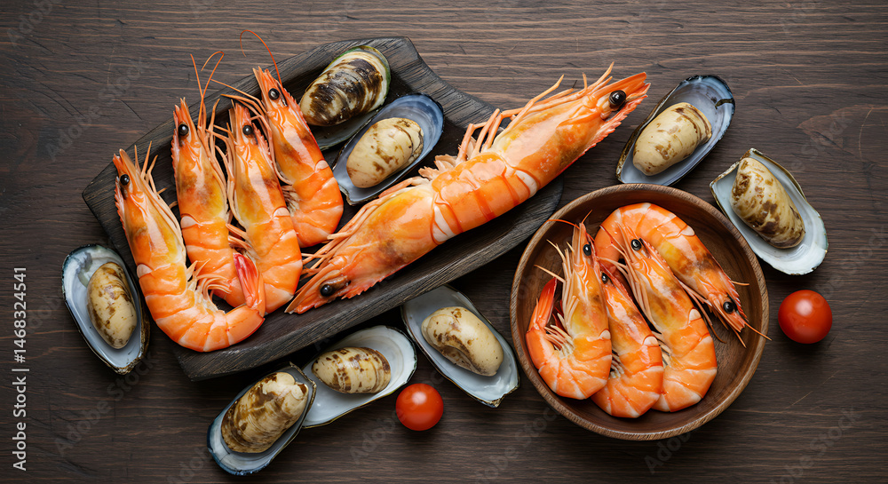 Cooked Shrimp and Mussels Seafood Platter