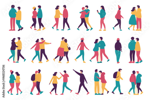 vector isolated people silhouettes set Editable Vector Illustration