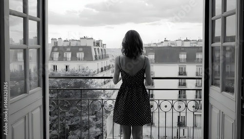 Woman on Parisian Balcony, Black and White
