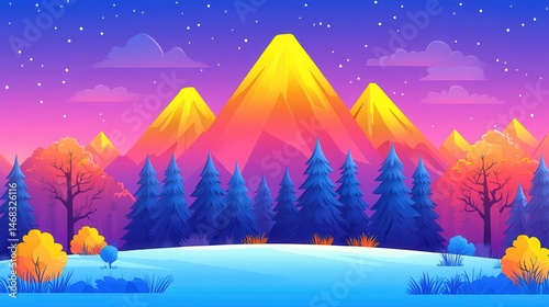 Pixelated mountain scenery illustration in dreamy colors gradient sky background nature landscape perfect for digital wallpaper design