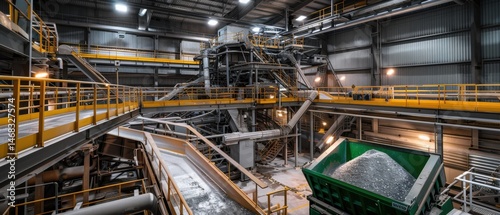 Tin ore processing facility showcases crushing and grinding circuits with conveyor systems under industrial lighting and possible control room.