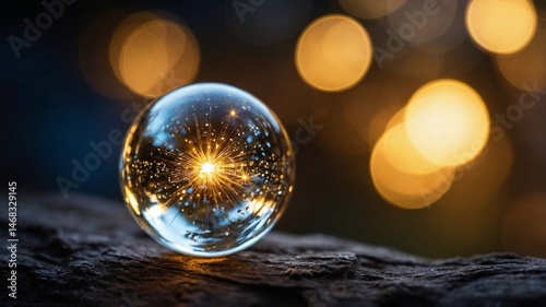 Crystal Ball with Glowing Light and Bokeh Effect