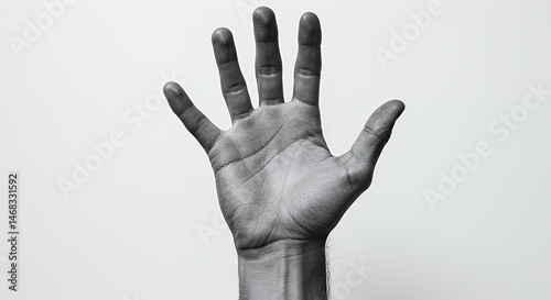 Detailed Monochrome Print of Human Hand Featuring Skin Texture and Fingerprints on White