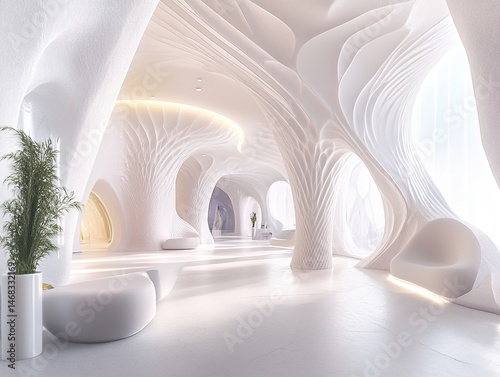 Modern, white, organic architecture interior