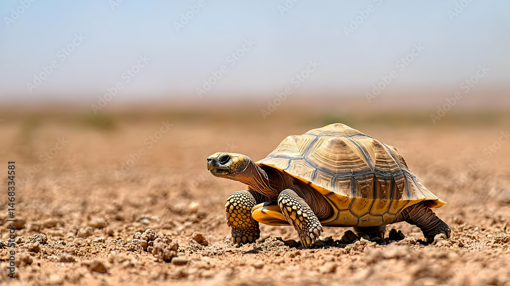 Obraz premium Desert Tortoise Walking In Dry Landscape