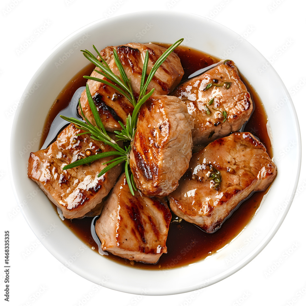 slices of veal cooked in a sauce dish cutout png isolated on white or transparent background