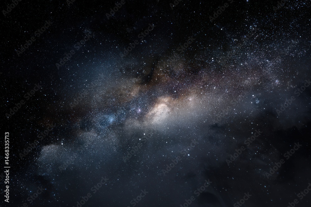 Fototapeta premium Vast cosmic expanse, swirling nebulae, distant stars.