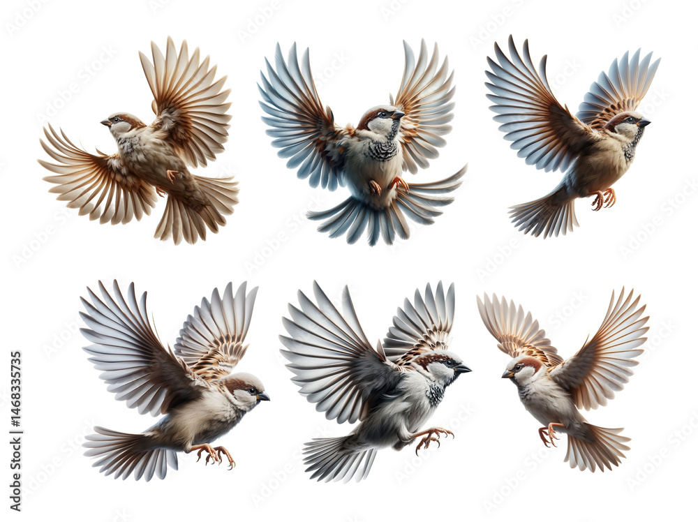 Obraz premium Avian ballet Sparrows soaring feathers catching light