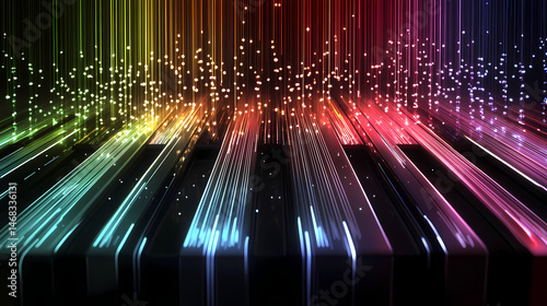 Visualization of a piano's arpeggio, ascending and descending lines in a chromatic scale of colors. [Cyber Serenades] | Data Sonata | numeric cadence. Illustration