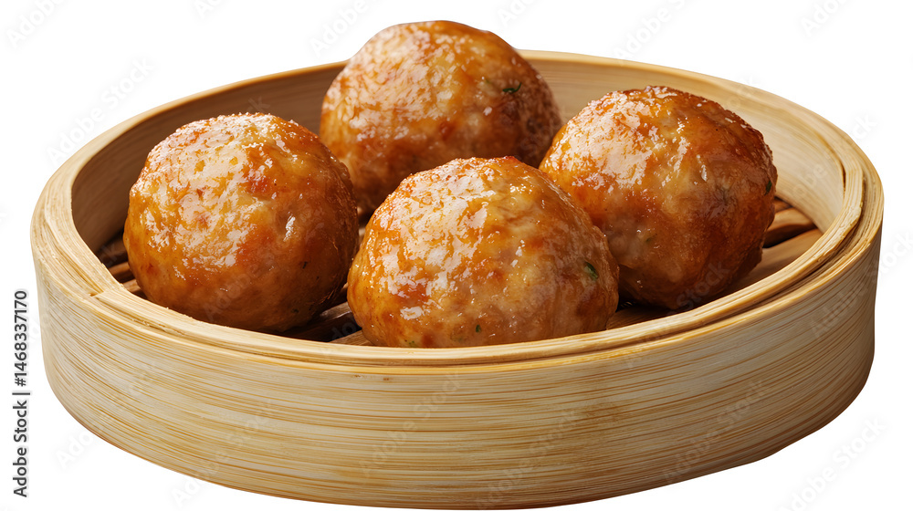 steamed meatball, dim sum food cutout png isolated on white or transparent background
