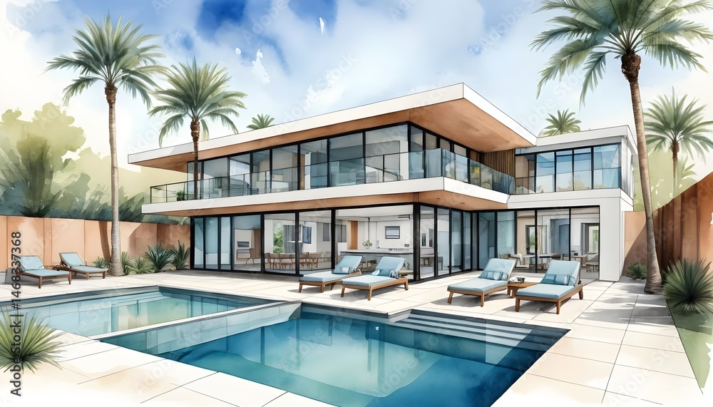 Fototapeta premium Modern Luxury Waterfront Home with Infinity Pool
