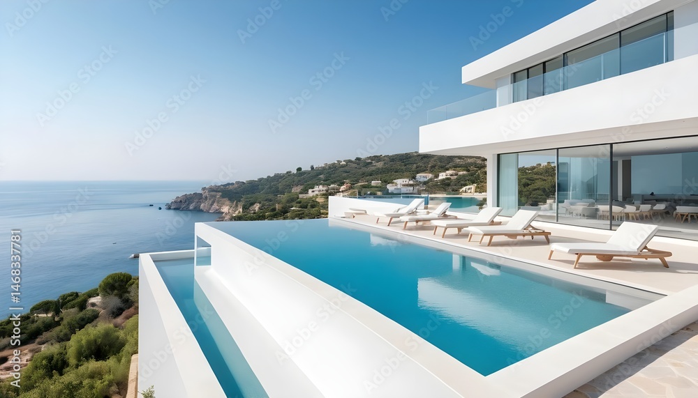 Fototapeta premium Modern Infinity Pool Overlooking the Mediterranean Sea
