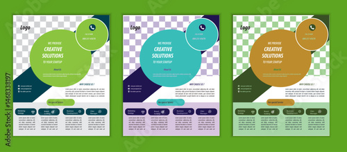 a bundle of 3 templates business flyer design, in blue color, and modern design,marketing,medical proposal, promotion, advertise, publication and editable vector template design