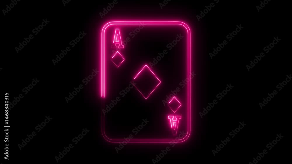 Ace of diamonds illuminated in neon pink on black background modern glowing aesthetic