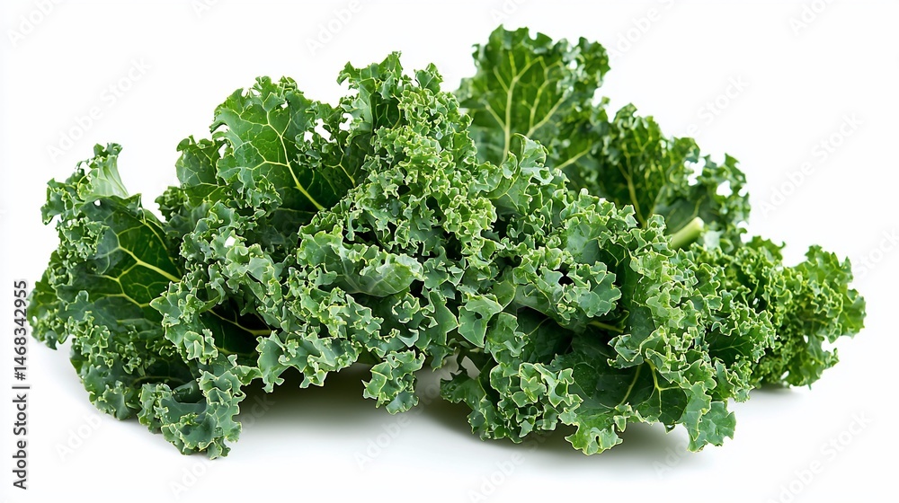 Fresh, vibrant green curly kale leaves isolated on white Fresh, vibrant green curly kale leaves isolated on white