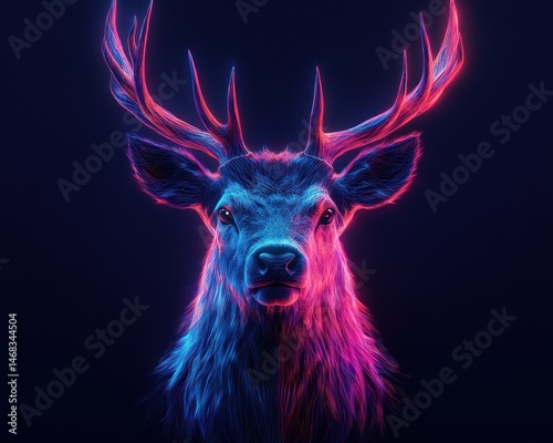 Digital deer portrait, vibrant neon hues photo
