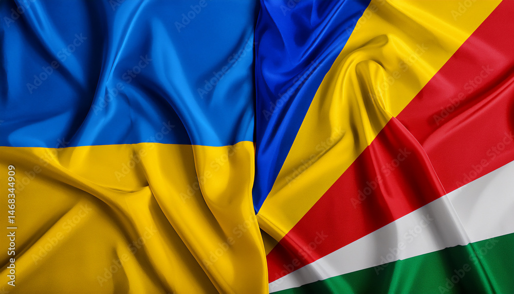 Fototapeta premium セーシェルの国旗とウクライナの国旗。(Seychelles flag and Ukraine flag.) 