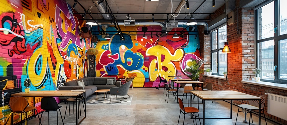 Obraz premium Vibrant Graffiti-Adorned Workspace