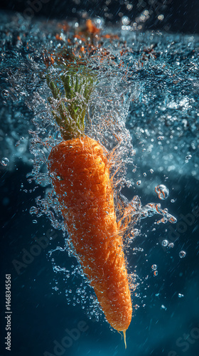 Carrot Splash Dunking Liquid Orange Vegetable Fresh Raw Organic Kitchen Ingredients Bright Juicy Eco Cooking Pure Detox Smoothie Vivid Nutrition Crunchy Farm Rustic Produce