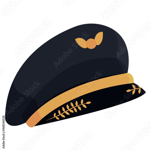 Pilot cap with golden trim. Vector