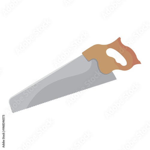 Handsaw with wooden handle. Vector