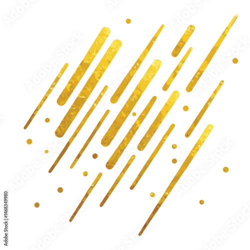 Falling lines of gold glitter confection on white background