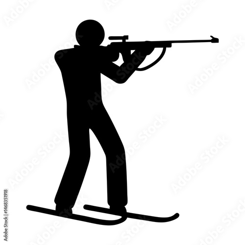 Biathlon Athlete Silhouette Aiming Rifle While Standing on Skis in Winter