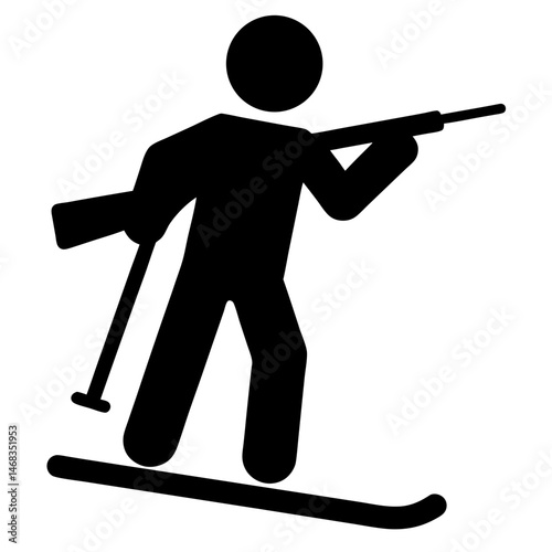 Icon of a skier with poles and a rifle for biathlon sport