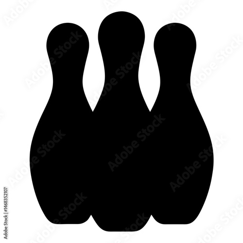 Three black bowling pins arranged in a triangle for striking target practice