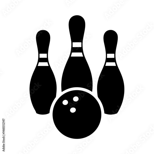 Black and white bowling game image featuring bowling pins and ball