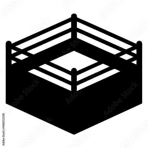 Isometric Boxing Ring Black Silhouette Icon for Martial Arts Competitions