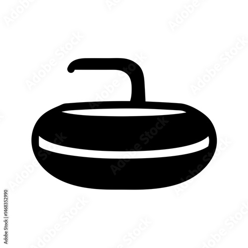 Stylized Black and White Curling Stone Image with Distinct Handle and Band