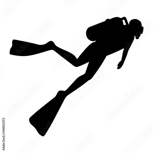 Scuba Diver Silhouette Drifting Through the Deep Blue Ocean Undersea Experience