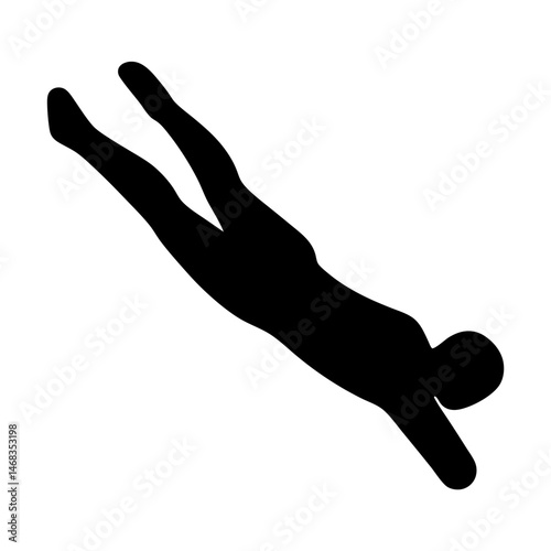 Silhouette of a person diving headfirst into water or free falling