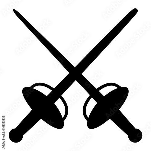 Dramatic black silhouette of two crossed rapiers, ready for an epic battle