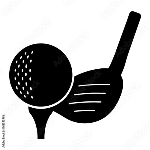 Silhouette illustration of a golf ball on a tee with a golf club